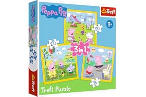 Trefl- Peppa Pig de 20 à 50 Pièces 3 Sets pour Enfants à partir de 3 Ans Puzzle, TR34849, Joyeux Jour de Peppa Peppa Pig