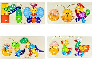 GZBAOTA 4 Pack Wooden Puzzles for 3 Year Olds, Wooden Jigsaws Montessori Toys for 3 4 5 6 Year Olds Boys Girls Shape Number Puzzles for Birthday Presents, Educational Gifts for Children Age 3+