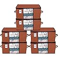 Kuber Industries Underbed Storage Bag|Organizer For Clothes Large|Non-Woven Comforter, Blanket Cover|Transparent Window & Premium Zipper|Side Handles|Pack of 6 (Brown)