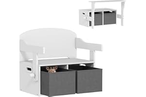 AIYAPLAY Banco Infantil Convertible 3 en 1, Juego de Mesa y Silla, Baúl de Juguetes con Cubos de Tela Extraíbles, Banco de Almacenaje, Mueble Multifuncional para Niños 3-6 Años, Blanco
