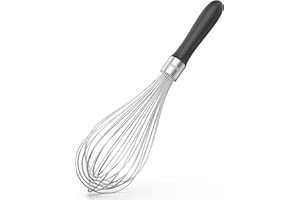 U-Taste Fouet de cuisine de 30cm: Fouet à ballon en acier inoxydable 18/10, grand batteur à œufs avec 12 fils hautement flexibles et poignée en silicone pour fouetter mélanger crèmes sauces (Noir)