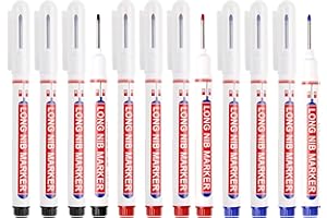 MEUKCEZ 12 Piezas Marcadores Agujeros Profundos, Marcadores Carpintero, Rotuladores de Agujero Punta Extra Larga 20mm, Rotuladores para Madera, Metal y Pared, Resistentes al Agua Duraderos(Negro, Azul, Rojo)