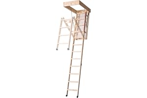 DJM DIRECT Pull Down Wooden Loft Ladder/Timber Deluxe 3-Section Attic Ladder with Insulated Hatch, Made in Denmark with Wood Supporting Responsible Forestry FCS C022300 1200mm x 700mm