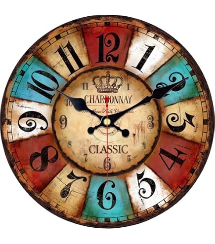 SWHONG Orologio da Parete Classico per Bambini Orologio in Legno Numeri Arabi Colorati Facile da Leggere Orologi da Parete Muti per la Decorazione della Camera da Letto 12 Pollici