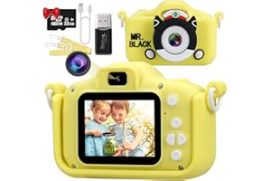Misilmp Kids Camera, Dual Children Cameras with Silicone Case Gifts for Boys & Girls Age 3-10, Selfie Zoom Kids Digital Camera with 2.0 Inch Screen 20MP 1080P Video Camcorder 32GB SD Card (Yellow)