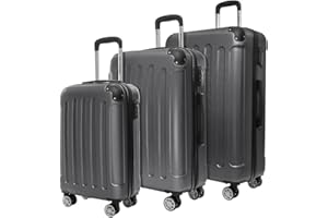 TRVLMORE Set Valise Rigide - Lot Valise - 3 Set de Valise de Voyage - Set Valises Rigides 4 roulettes - Luggage - Set 3 Valises - Ensemble Valise - Suitcase Set - Gris