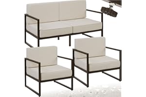 TecTake® Conjunto Jardín Exterior de Acero, Sillones Terraza con Acolchado Grueso, Sillas Jardín con Pies Ajustables, Muebles Jardín Exterior, Fundas Repelentes al Agua, Sofás para Jardín - 4 plazas