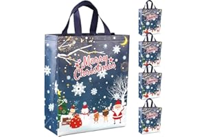 DOJOYKEY 5 pièces sacs fourre-tout de noël, sacs cadeaux en tissu non tissé bleu grande taille avec poignée pour la livraison de cadeaux de noël décoration de fête de shopping