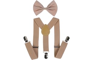NiceYnn Kids Braces Bow Tie Set, 2.5cm Elastic Adjustable 60cm Y-Back Clip-on Suspenders, Formal Classic Pre-Tied Bowties for 1-9 years olds Boys Girls Wedding Party Fancy Dress up