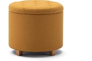 HNNHOME® - Otomana de almacenamiento de lino acolchada redonda de 45 cm, taburete puf con almacenamiento (amarillo)