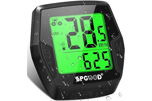 SPGOOD Compteur de vélo sans fil, 21 fonctions IP54 étanche avec écran rétroéclairé, démarrage/arrêt automatique et mémoire automatique, compteur de vitesse HD pour vélo avec grand écran, ordinateur de vélo sans fil