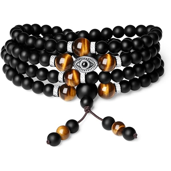 COAI Bracciale Mala 108 Perle In Pietra Lavica E Sette Chakra - Unisex, Con Astuccio Regalo - Lunghezza 73 Cm