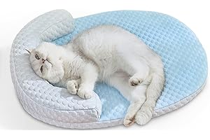 CATISM Cool Pet Mat - Cat Cooling Bed with Pillow, Washable Dog Cat Cooling Beds for Indoor Pets Non-Slip Large Kitty Nest (60 * 45cm, blue)