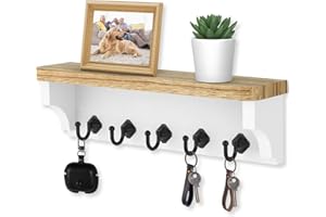 Nekon Key Holder for Wall, 11.4" x 3.5" x 2.8" Decorative Key Organizer with Floating Shelf, Wall Mount Key Rack with 5 Hooks (Brown)