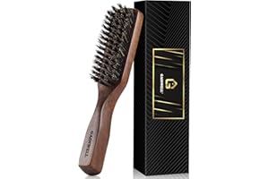 Mens Wild Boar Bristle Hair Brush - Stiff Bristles, Black Walnut Wooden Handle by GAINWELL