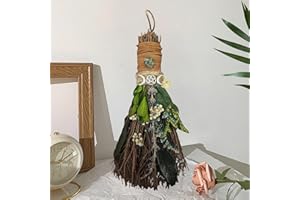 TEELORAY 19cm de Escoba de Canela, Mini Escoba Decorativa para Fiesta Temática con Flores Secas Verdes Escobas de Bruja Retablos Wicca Cristal Mágico Natural, Accesorio para Ceremonias Mágicas