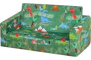 PWTJ Kid Sofa Couch, Double Seat 2 in 1 Flip Open Children Foam Sofa for Kid Gift (Green)