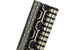 LZRINUE Lot de 3 rouleaux de papier cadeau métallique brillant de 43 cm x 3 m, parfait pour anniversaire, mariage, fête prénatale, fête, festival