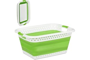 Relaxdays Cesto Portabiancheria Pieghevole con Manici, Plastica e Silicone, Salvaspazio, HLP 27x61x45,5 cm, Verde Chiaro
