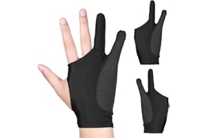 Giantree 2 Pcs Digital Drawing Glove, 3-Layer Palm Rejection with Two-Finger Right and Left Hand Artist Glove for Drawing Graphics Monitor Tablet Paper Sketching(M)