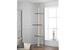 Pippa & Max’s Grey Cat Tree Floor to Ceiling 215cm-280cm (Grey) X-Large Activity Scratching Tree - Tall Cat Tower