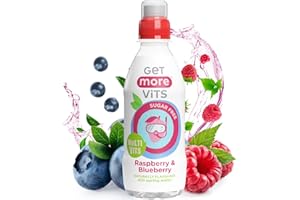 Get More Vits - Kids Multi Vits Raspberry & Blueberry Still Flavoured Spring Water (330ml x12), Natural , Sugar-Free, Low-Calorie, Stronger Immune System, Healthy Bones, Teeth & Muscles, Vegetarian