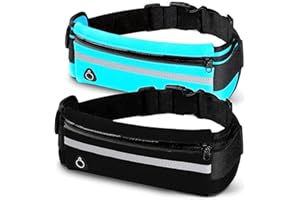 CREADY® Pack 2 Riñonera Running para Hombre y Mujer, Cinturón Ajustable y Reflectante para Correr, Accesorios Deporte. 2x1 Riñonera Móvil Colores Azul y Negro (Azul)