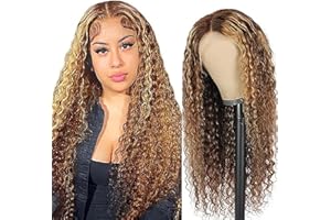 HXXCOUP Parrucca Donna Capelli Veri Umani 13X1 Parrucca Lace Front Wig 24 Pollici p/427 Curly Wave Human Hair Wig Lace Wig with Baby Hair Parrucca Donna Brown Human Hair Wig for Black Woman 24 Inch