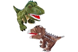 LEUOVE Dinosaur Hand Puppets, Dinosaur Soft Toys for Kids, Dinosaur Plush Stuffed Animal Toys for Boys Girls, Pack of 2 (T-rex)
