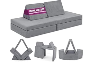 ‎LINODINO Linodino® Spielsofa | Kindersofa aus Schaumstoff Softbausteine - Kindercouch & Kuschelecke im Kinderzimmer | Stapelsteine für Kinder | Oeko-TEX 100 Zertifiziert | Delfin Grau