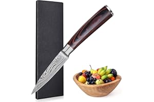 UNIQUEFIRE Couteaux à Fruits et à Légumes, Couteau Office 3.5 Pouces, Couteaux à éplucher Lame en Acier Inoxydable en Teneur de Haut Carbone, Conception Ergonomique Manche en Pakkawood, et Boite Cadeau