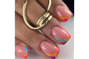 CEBOIC 24 szt. sztuczne paznokcie krótkie kwadratowe sztuczne paznokcie francuskie sztuczne paznokcie z wzorem, akrylowe pełne pokrycie naciśnij paznokcie dla kobiet i dziewcząt dekoracja manicure (kolorowy)