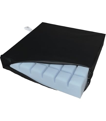 Cuscino in schiuma fredda anti-decubito, 40 x 40 x 5 cm, mobili giardino, sedia a rotelle, auto, camion, ufficio, sedia direzionale schienale (RG 35 (medio) rivestimento per esterno/incontinenza nero