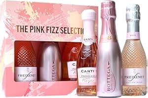 BEAMS INTERNATIONAL Trio Pink Fizz Selection - Prosecco Gift Set, Bottega DOC, Freixenet Italian Sparkling, Canti Rose, 3x 200 ml - Luxury Sparkling Wine Prosecco Gifts for Women, Ladies, Mum Gifts, Birthday, Christmas