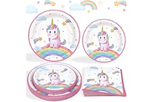 Heboland Unicorno Party Kit Compleanno, Serve 25 Ospiti, 75pcs Stoviglie per Feste Decoration Piatti E Tovaglioli di Carta, per Baby Shower Bambini Ragazze