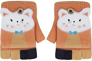 FAXIANTHER Herbst Winter Baby Warme Kinder Fingerlose Handschuhe Kleinkind Kinderhandschuhe Strickhandschuhe mit Klappe Halbfinger Handschuhe mit Flip Winterhandschuhe Thermo Handschuhe 1-5 Jahre Mädchen