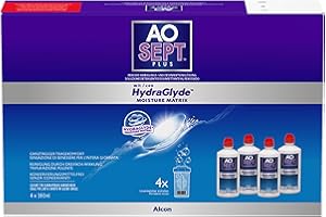 ‎AOSEPT Aosept Plus mit Hydraglyde contact lens care solution, system pack, 4 x 360 ml