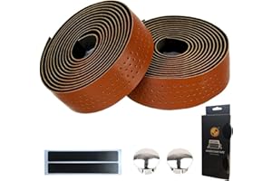 LEXICANMHS Guidon de vélo imperméable, antidérapant et absorbant les chocs avec aspect cuir pour vélos de route et cyclisme urbain, avec bouchons de guidon en alliage d'aluminium, 200 x 3 cm,brun