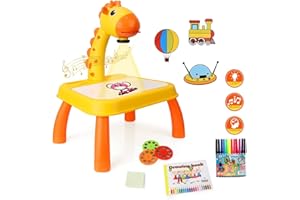 TLATER Tavolo per proiettore da Disegno per Bambini, Proiettore Giocattolo con Luce e Musica, per Bambini Smart Projector Painting Sketch Board Set, per Ragazzi e Ragazze età 3+ (Giallo)