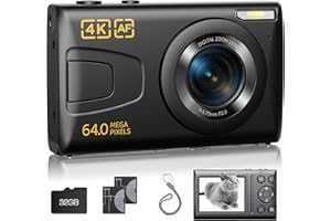 CAMWORLD Appareil Photo numérique, Appareil Photo Compact 4K 64 MP avec Carte SD de 32 Go, Zoom 18X, 2 Piles, Petites caméras de vlogging pour Enfants, garçons, Filles, Adultes, Adolescents (Noir)