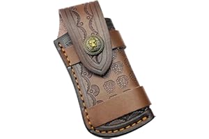 AMIJOUX Leather Sheaths for Folding Knife, Brown Portable Knife Holster Case for Belt Sideways, Horizontal Hunting Blade Sheath Cover for Outdoor Bushcraft Camping