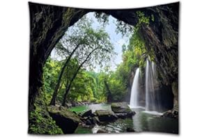 A.Monamour Tapices Tailandia Parques Nacionales Bosque Verde Árboles Montaña Cueva Río Naturaleza Paisaje Paisaje Tela Tapiz Mural De Pared Decoración Pared para El Dormitorio Sala De Estar 130x153cm