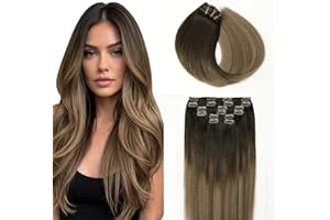 SURNEL Extensiones De Clip De Pelo Natural 120g 55cm 6 Piezas Marrón Oscuro a Castaño y Rubio Sucio Resaltado Extensiones De Clip De Humano Real Pelo Remy (C#2/6/18-55cm)