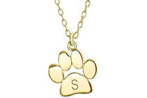 Bling Jewelry Alphabet A-Z Collier Avec Empreinte Patte Pour Chien, Chat, Chaton, Chiot, Bijoux Animaliers Pour Femmes Ados Plaqué Or Jaune Rose Poli .925 Argent Sterling Personnalisable