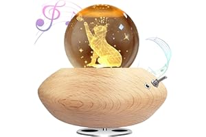 HILEYOLLA Caja De Música con Bola De Cristal, Caja De Música con Rotación De 360°, Base De Madera/Luz De Noche/Navidad, Día De San Valentín, Acción De Gracias Y Otros Regalos para Fiestas