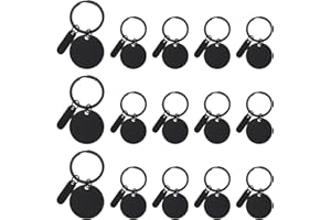 PATIKIL Edelstahl-Gravurschlüsselanhänger-Rohlinge, 15 Stück Metall Lasergravur-Stanzrohlinge Schlüsselringanhänger mit Anhänger zum Selbermachen von Schlüsselanhängern, Schwarzton (Rund)