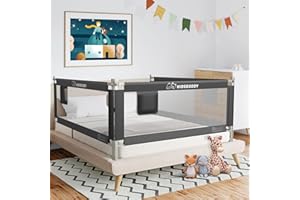 Kidsbuddy Barriere de Lit Enfant avec Barriere Rabattable Antichute Barrière Securite de lit Enfant 200 * 76 cm Protection de Lit pour Tout-Petits Gris foncé Un côté