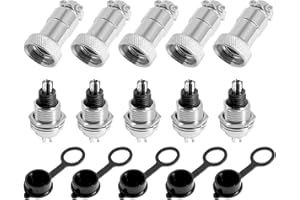 Elecbee 5 Pares GX16 Conector 4 Pines, GX16 Aviación Enchufe Conector, 12mm Panel Metal Aviación Conector, 4 Pin Conectores de Enchufe Macho Hembra con Protectoras de Goma