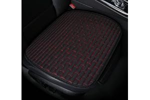 SMIUPIN Coprisedile auto universale in tessuto di lino, protettore del sedile dell'auto, cuscino antiscivolo per auto, camion, furgoni. (cuscino di seduta-anteriore, nero&rosso)