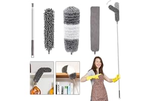 jiuzcare Spolverino per Polvere Telescopico con Manico in Acciaio Inossidabile 252 cm Lavabile Telescopico Spolverino in Microfibra Togli Polvere Allungabile per Soffitti Ragnatela Tetti Interni, 4PCS